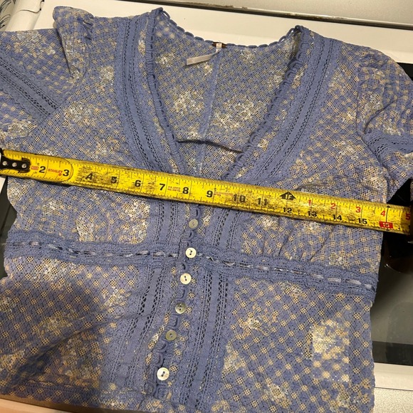 Free People Babydoll Lace Button Front Top Women's Large Sheer Festival Fairy - Picture 9 of 10